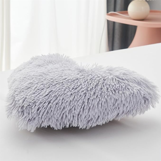 MOOWOO Fluffy Heart Pillow, Shaggy Plush Faux Fur and Sherpa, Cute Soft Throw Cushion Valentines Day Decor for Mothers Day, Christmas Decorations,Love Heart Shaped Throw Pillow