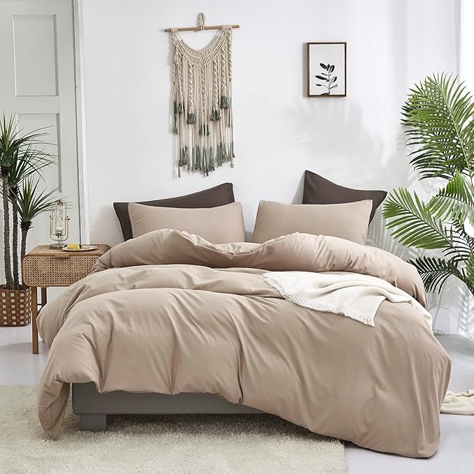 KAREVER Deep Champagne Comforter Set Full Cream Coffee Bedding Set Khaki Blanket Women Soft Dark Champagne Bedding Set Men Breathable Taupe Comforter Set