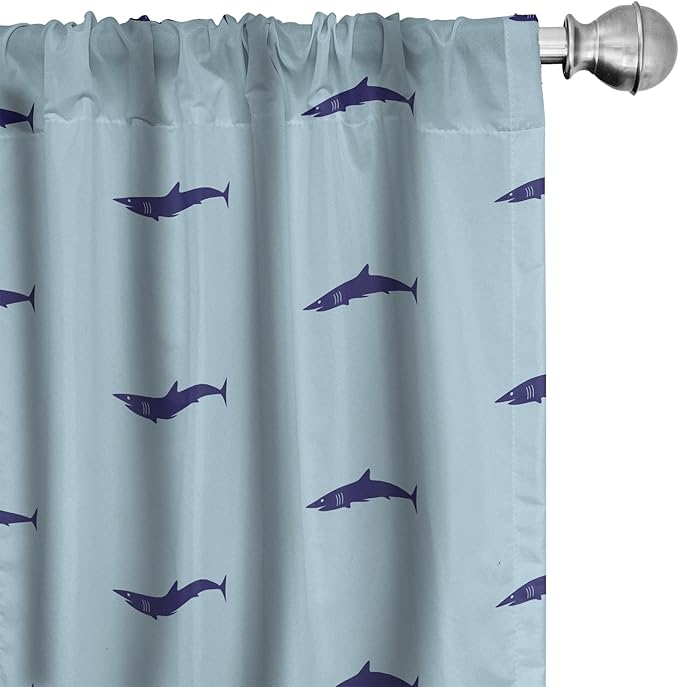 Ambesonne Shark Curtains, Ocean Life Pattern in Blue Shades Wildlife Under The Sea Saltwater Fauna, Window Treatments 2 Panel Set for Living Room Bedroom, Pair of - 28" x 63", Blue Navy