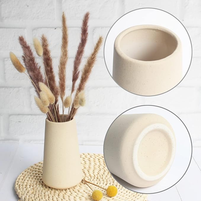 YANLING 6 Pack Light Yellow Vase for Flowers, 6 inch Modern Ceramic Vases for Pampas Grass Simple Shelf Vase Decor, Boho Vases for Home Decor, Vases for Wedding Dinner Table Party Office