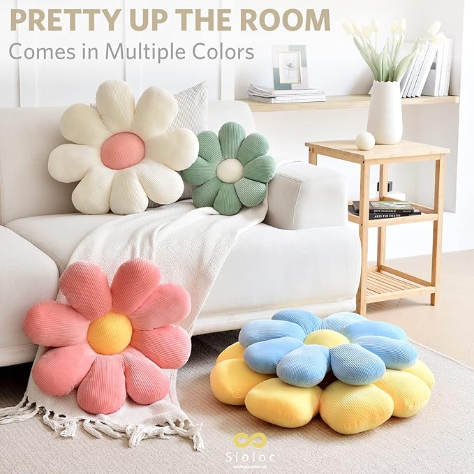 Sioloc Flower Shaped Throw Pillow - Butt Cushion & Seating Cushion, Cute Room Decor & Plush Pillow for Bedroom Sofa Chair (White, 29.5" )