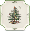 Spode Christmas Tree Canape Plate - 8" Holiday Serving Dish for Appetizers, Desserts, Treats - Fine Porcelain with Red Border, Dishwasher Safe - Ideal Christmas Tableware