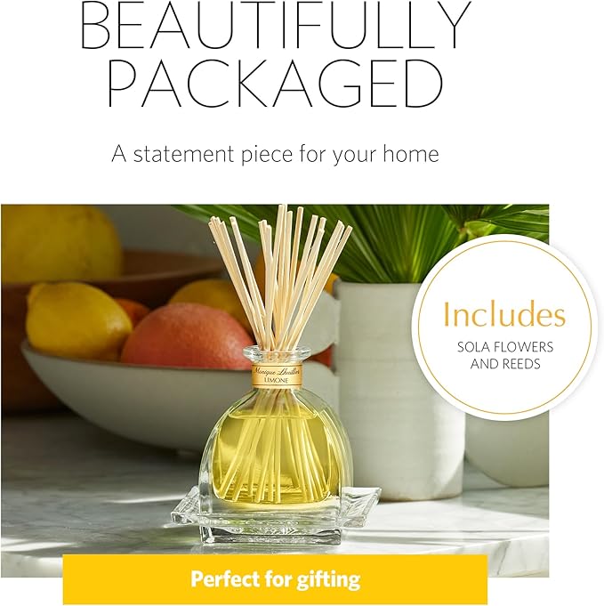 AGRARIA Monique Lhuillier Limone Scented AirEssence Diffuser, 7.4 Ounces with Reeds and Flowers