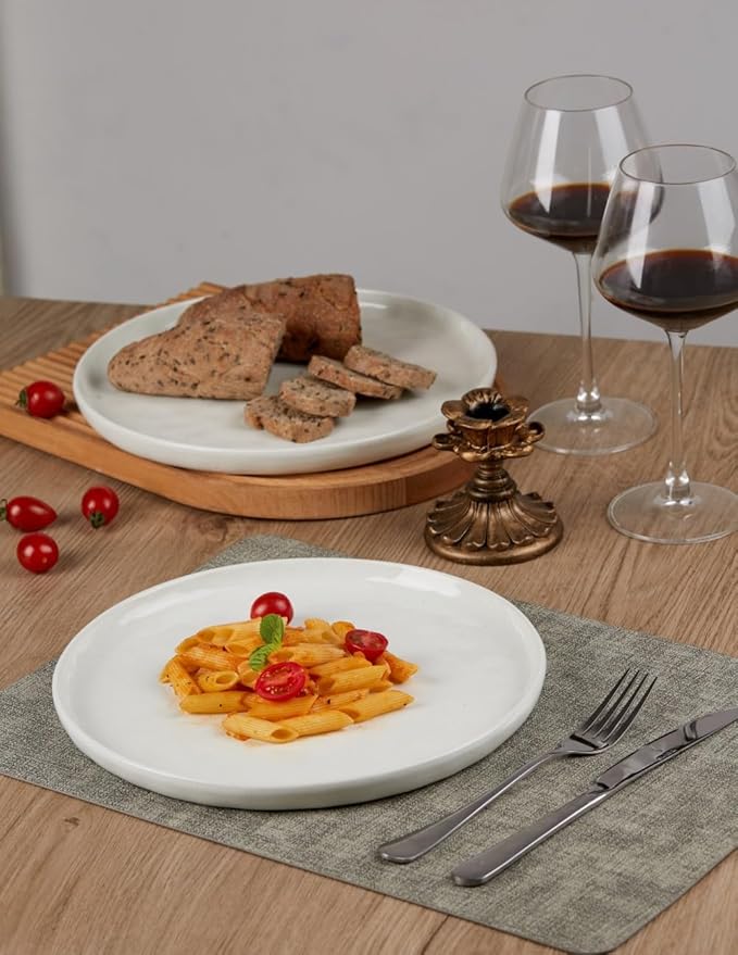famiware Mars 6 Pieces Dinner Plates, 10.25 inch Plate Set, Scratch Resistant, Stoneware Dinnerware, Kitchen Modern Rustic Serving Dishes, White