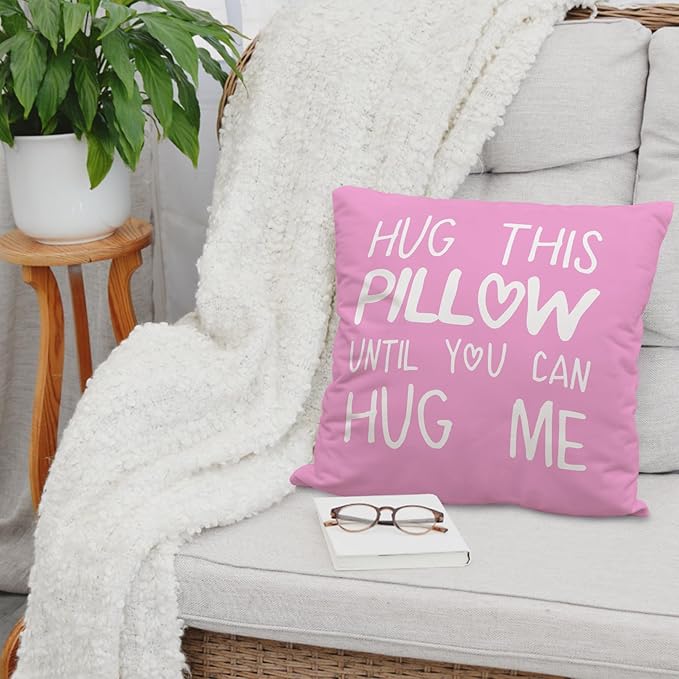 Sufamb Hug This Pillow Until You Can Hug Me Throw Pillow Covers Decor, 24'' x 24'' Pillow case, Boyfriend Girlfriend Birthday Gifts，Long Distance Relationships Gifts， Valentine's Day Gifts(Lilac)