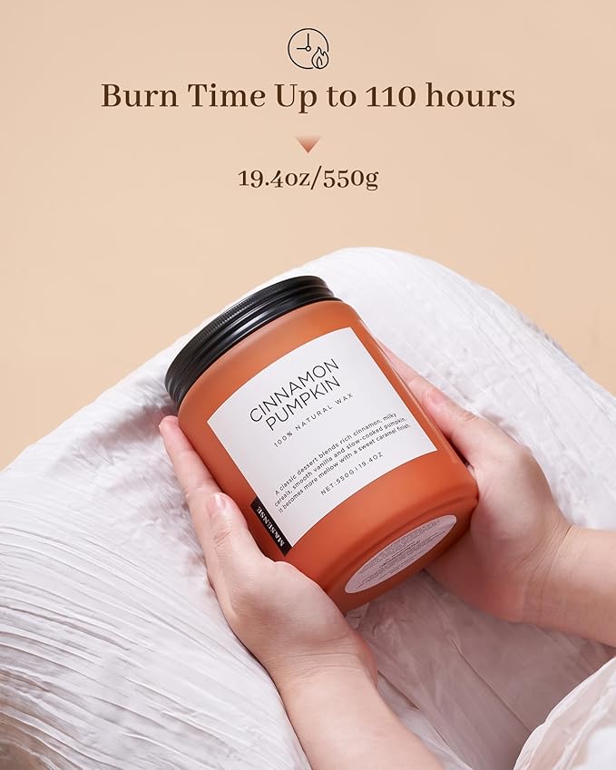 M&SENSE Cinnamon Pumpkin Fall Scented Candles, 19.4oz Soy Natural Candles 110 Hours Long Lasting Slow Burning Halloween Autumn Candle Gifts for Home Decor