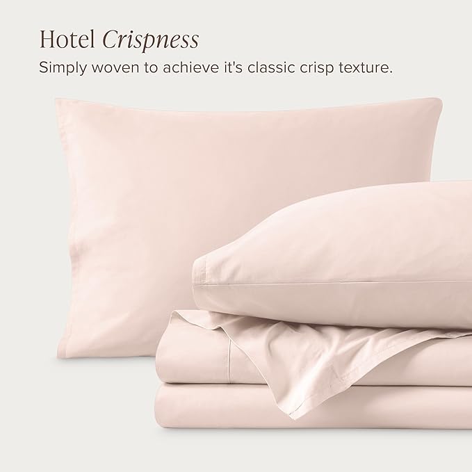 Bare Home 100% Organic Cotton Split King Sheet Set - Crisp Percale Weave - Lightweight & Breathable - Bedding Sheets & Pillowcases (Split King, Dusty Pink)
