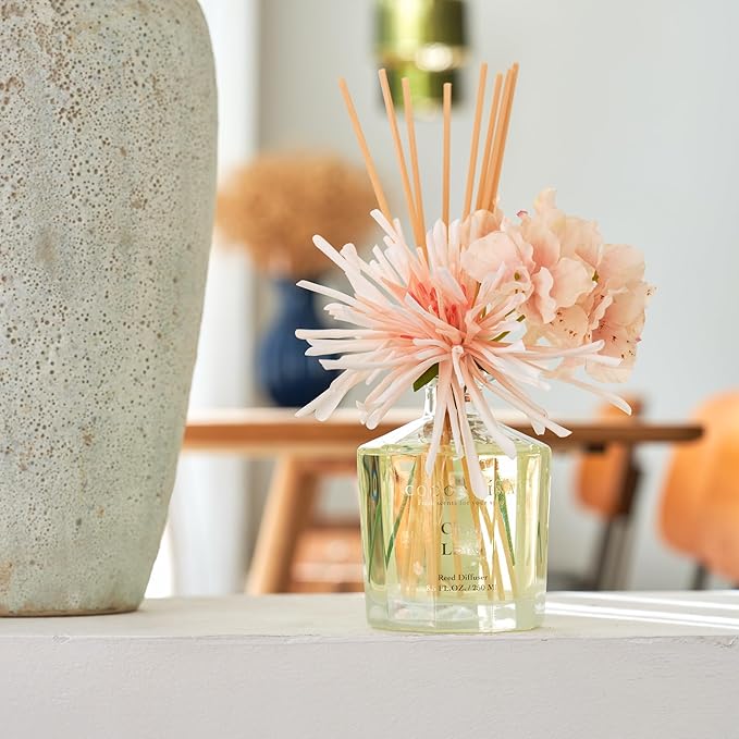COCORRÍNA Reed Diffuser - Clean Linen 8.5oz Flower Reed Diffuser Set with 8 Sticks, Home Fragrance Reed Diffuser for Home Bedroom Office Bathroom Shelf Decor (Master Collection)