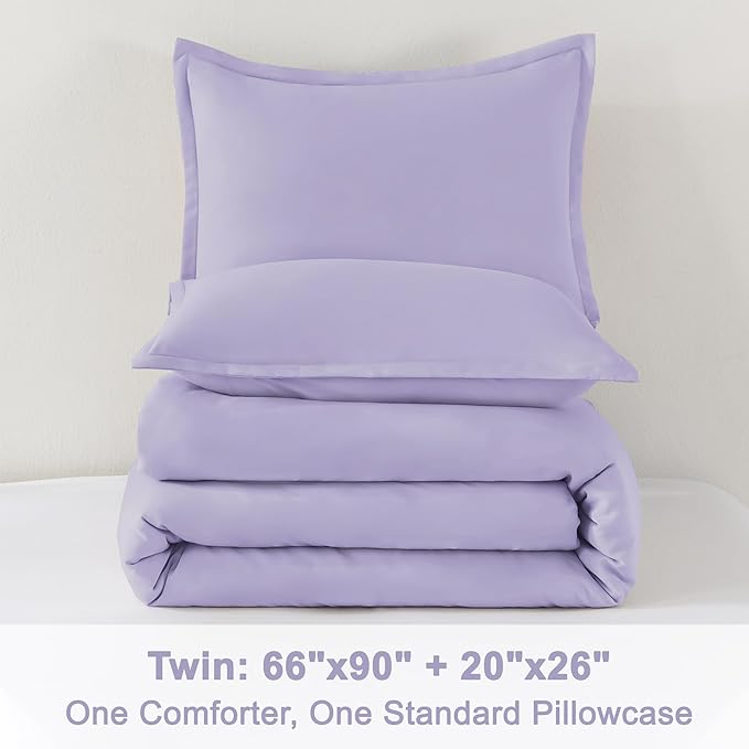 Litanika Lavender Comforter Twin/Twin XL Size, 2 Pieces Boho Lightweight Solid Bedding Comforter Set, All Season Fluffy Bed Set (66x90In Comforter & 1 Pillowcase)