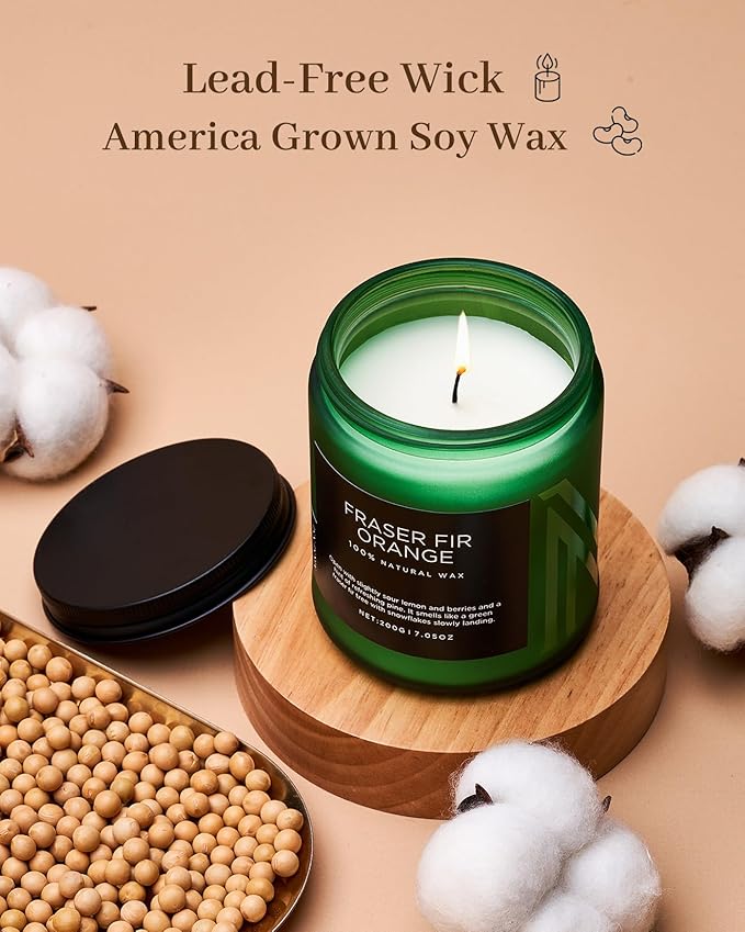 M&SENSE Fir & Orange Scented Natural Soy Wax Non Toxic Candle for Home, Cotton Wick Christmas Tree Scented 7.05oz Up to 50 Hours Holiday Aromatherapy Candle for Relaxation