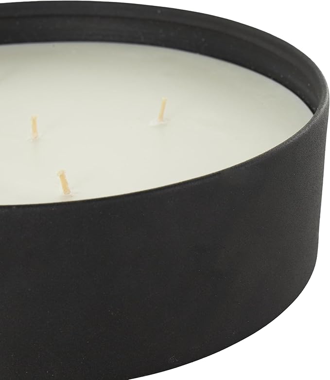 Deco 79 Metal Decorative Candle Creamy Vanilla Swirl Scented Textured 59oz 5 Wick Aromatherapy Candle with White Wax, 9" x 9" x 3", Black