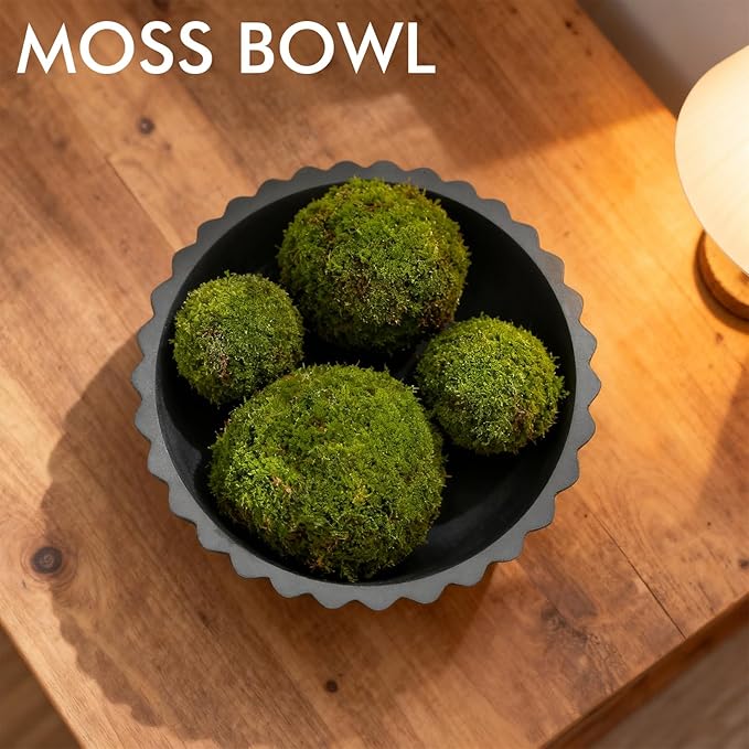 Black Concrete Bowl with Wooden Base, Modern Decorative Fruit Bowl for Table Centerpiece, Living Room or Kitchen Decor