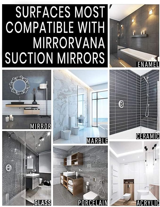 MIRRORVANA Dual Antifog Shower Mirror for Shaving - Shatterproof Mirror with Razor Holder, Upgraded Suction, 360° Swivel (8" Round, Black)