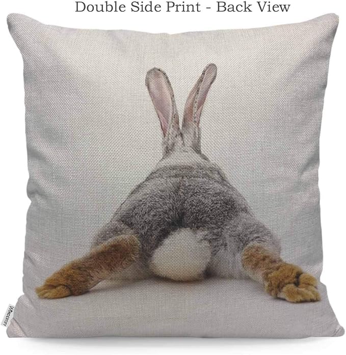 WONDERTIFY Throw Pillow Case Cover Grey Rabbit Isolated on A White Background Bunny Tail Back - Soft Linen Pillow Case for Decorative Bedroom/Livingroom/Sofa/Farm House - Cushion Covers 18x18 Inch
