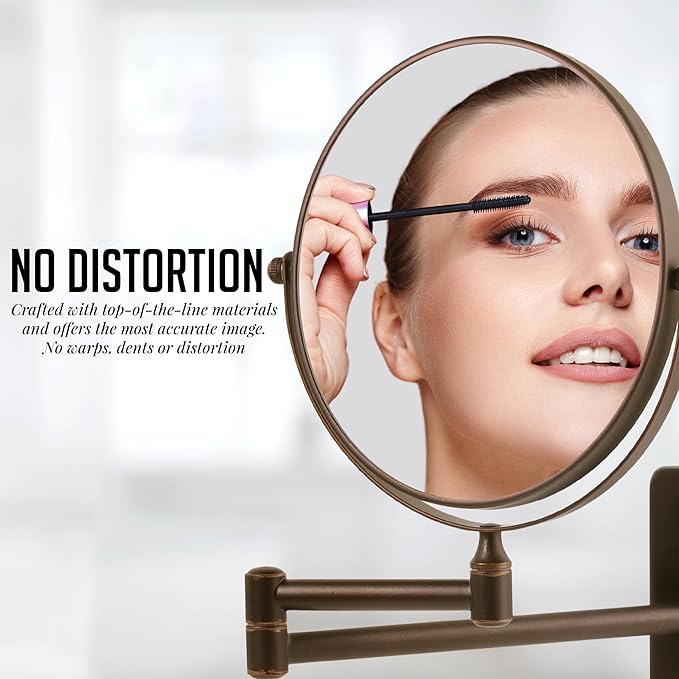 OVENTE 7" Wall Mounted Makeup Mirror with 1X/10X Magnification, Double Sided Magnifying Round Bathroom Vanity Mirror, 360° Swivel Design, Extendable and Folding Arm, Antique Bronze MNLFW70ABZ1X10X