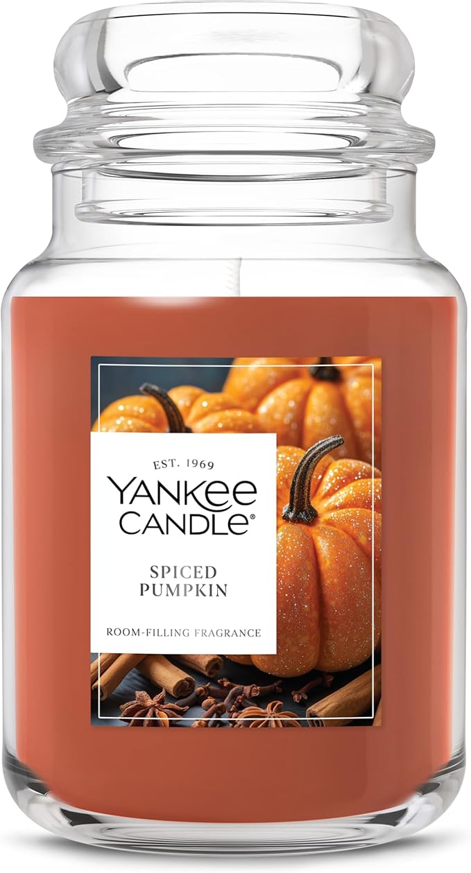 Yankee Candle Spiced Pumpkin, Fall Scented Candle, 22oz Large Jar with up to 150 Hour Burn Time
