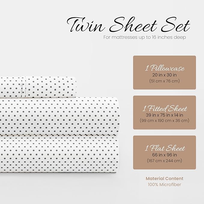 Linen Market Double-Brushed Patterned Microfiber Twin Sheet Set 3 Piece – Oeko-TEX Certified Ultra Soft & Wrinkle-Free - 16" Deep Pocket Sheets - Easy Care Twin Size - Stippled Gray