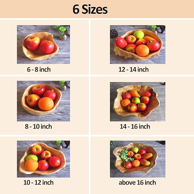 Wooden Bowl Decorative Natural Wood Fruit Bowl, Irregular Creative Wood Bowls, Rustic Hand Carved Candy Snack Keys Serving Bowls for Home Decor (Above 16" Diameter)