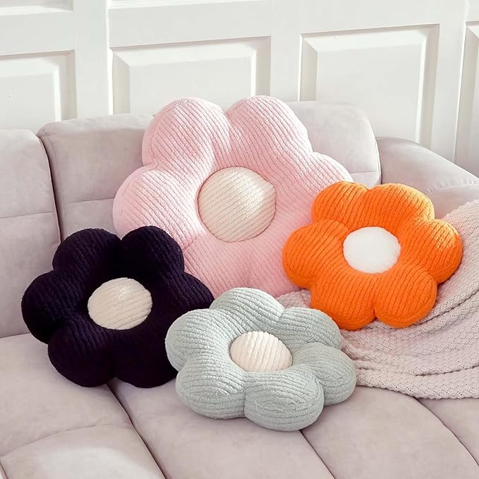 Flower Pillow, Cute Daisy Decorative Pillow for Bed, Soft Home Decor Floor Seating Cushion (Orange, 19.6 Inches)
