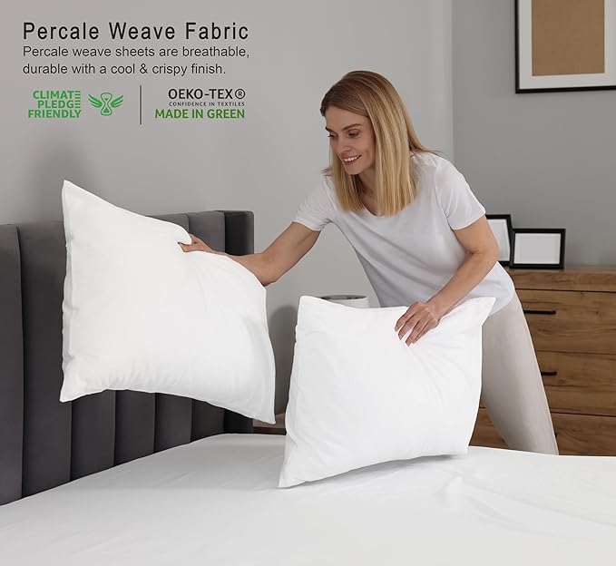 RUVANTI 100% Cotton Full Size Bed Sheets, 4 Pieces, Soft & Breathable Percale Weave Bedding, Deep Pocket 16", Hotel Standard, Crisp Cool Feel, Durable, Perfect Sheet Set Dyed, Milky White