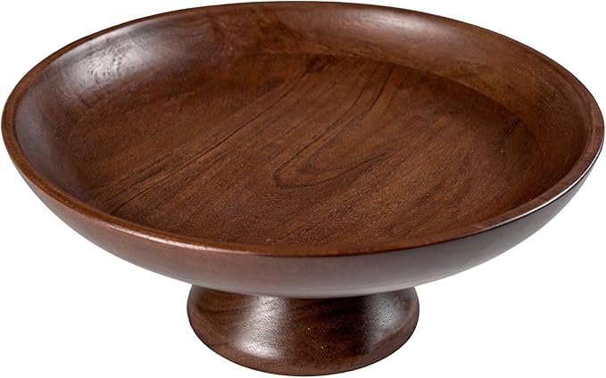 The Fine Living Co. Wooden Fruit Bowl, Large Serving Platter for Dessert, Round Shaped Serving Bowl for Cake, Snacks, Acacia Wood Bowls for Centrepiece, Wedding, Walnut, 12"x2"