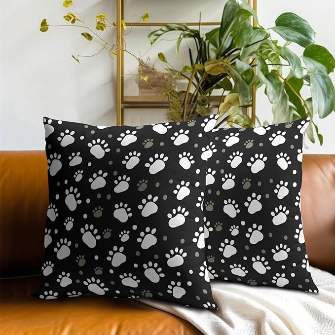 Paw Print Throw Pillow Covers - 22x22 Animal Paw Pillow Cases for Dog, Cat, Home, Patio & Porch