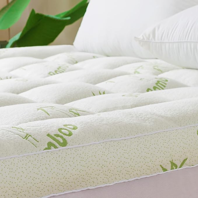 Bamboo_Viscose Mattress Topper Queen Size, Cooling Extra Thick Breathable Mattress pad, 8-21”Deep Pocket Soft Quilted Fitted Mattress Cover with Down Alternative Fill