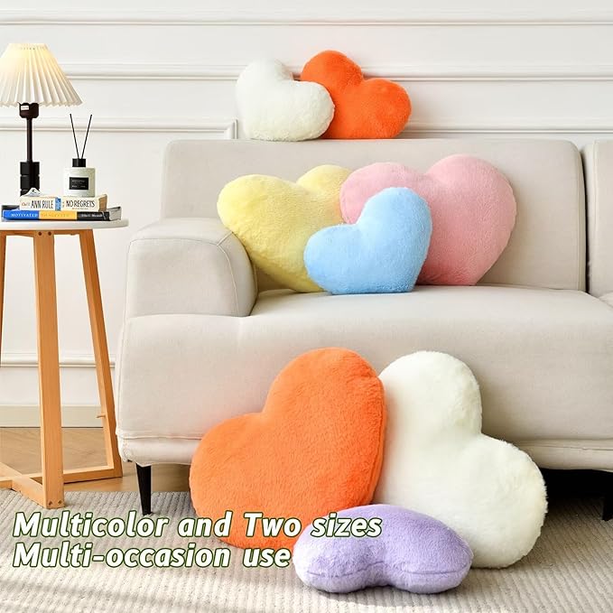 Heart Pillow White Throw Pillows Decorative Pillows for Bed Couch Cute Faux Rabbit Fur Small Pillow for Women Valentine Anniversary Fall Halloween Christmas Home Decor (Mini, 13"x10")