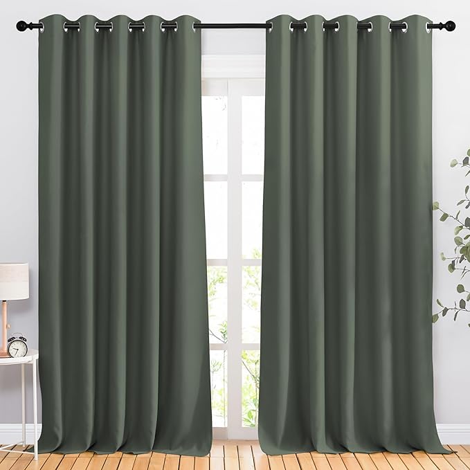 NICETOWN Room Darkening Curtains for Room Divider, Grommet Thermal Curtains Light & Sound Reducing Window Treatments for Sliding Glass Door, W66 x L110, Dark Mallard, 2 Panels