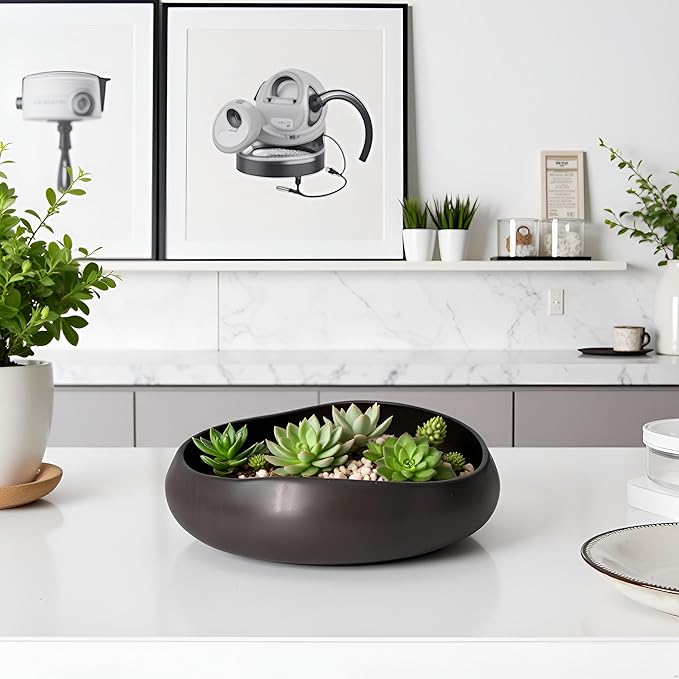 Decorative Bowl Handmade Reactive Glaze Stonewre Fruit Bowl for Kitchen Counter Ceramic Bowl Dining Room Table Centerpiecekey for Entryway Table|Dishwasher & Microwave Safe 8"(Black)