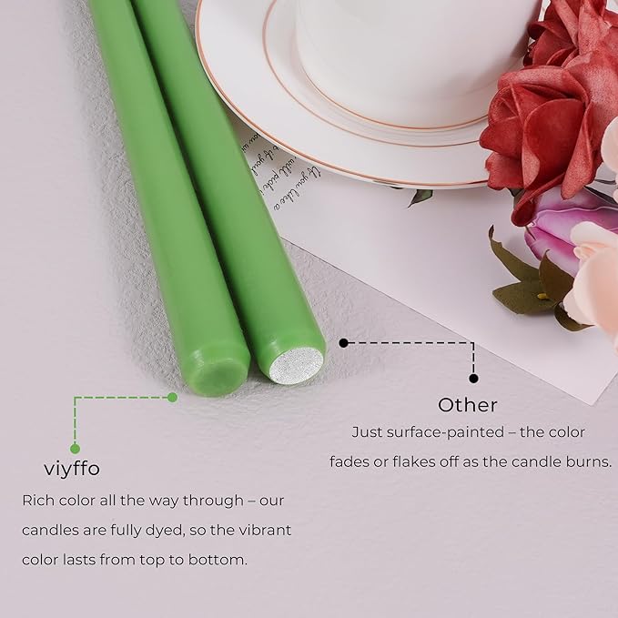 Viyffo Taper Candles 10 Inch – 4 Pack Grass Green, Dripless, Unscented, Smokeless – 8 Hour Burn – Tall Candlesticks for Wedding, Dinner, Holiday, Party, Home Decor