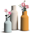Colorful Ceramic Vases Set of 3, Colorful Ribbed Decorative Vases - Table Centerpieces for Wedding, Living Room, Office & Shelf Decor