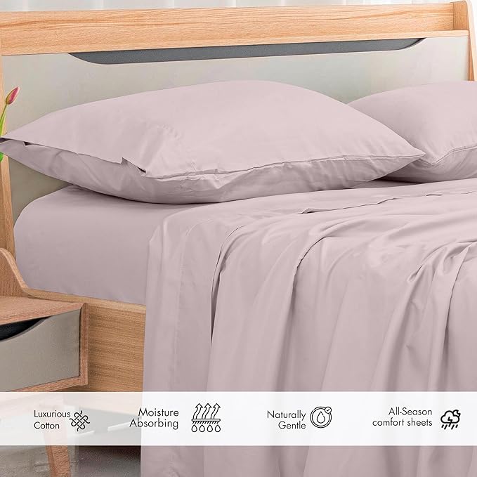 Royale Linens 300 Thread Count 100% Long Staple Combed Cotton Flat Sheet - Super Soft - Top Sheet - Twin Flat Sheet Sold Separately - Breathable, Cool & Crisp Percale Only (Twin, Lavendar)