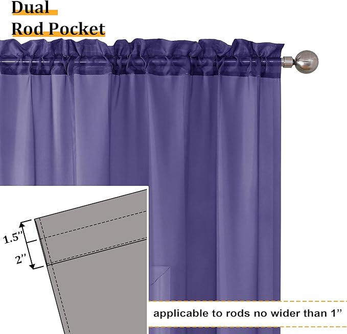 Aiyufeng Purple Sheer Curtains 72 Inch Length 2 Panels Set, Light Filtering Airy Rod Pocket Purple Window Curtain Treatment Drapes for Kitchen Bedroom Living, Each 42Wx72L Inches