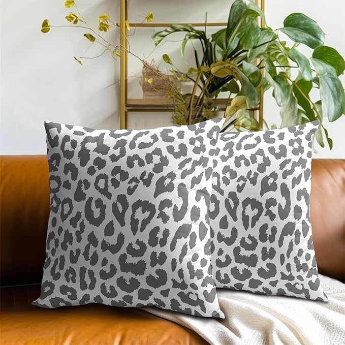 Grey Leopard Throw Pillow Covers - Snow Cheetah Pillow Covers 22x22 Inch Animal Print Pillow Cases Decorative Cushion Cover for Home Sofa Bed Couch