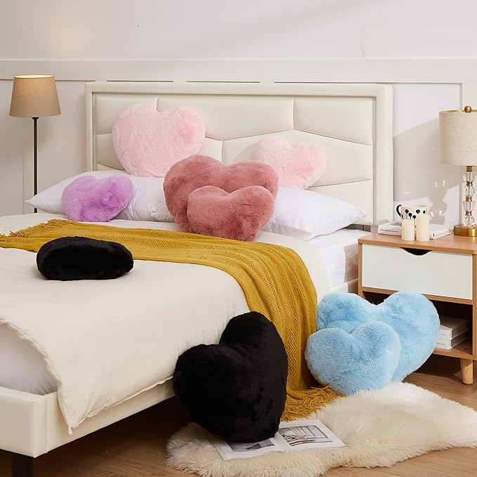 YRXRUS Heart Pillow, Black Heart Pillows, Love Pillow Gifts, 14X17 Inch Large Heart Shaped Pillows, Faux Rabbit Fur Coquette Room Decor Throw Pillows, Living, Bedroom, Indoor Outdoor