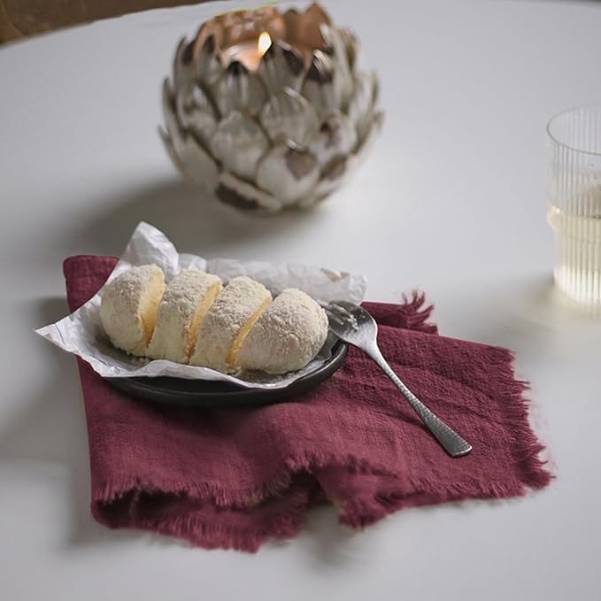 Handmade Cloth Napkins 100% Cotton Napkins with Fringe，Delicate Handmade Cloth Napkins for Dinners, Parties, Weddings and More，18 x 18 Inch Set of 12 - Burgundy