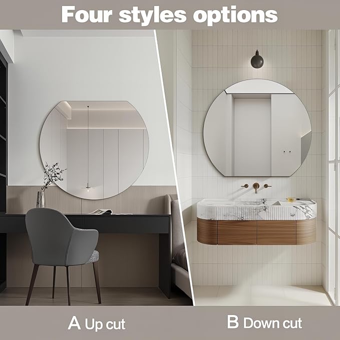Half Moon Bathroom Mirror 40", Modern Frameless Wall Mirror, Hanging Decorative Vanity Mirror, Minimalist Explosion Proof Semi Circle Mirror for Living Room Bedroom Entryway, Down Cut