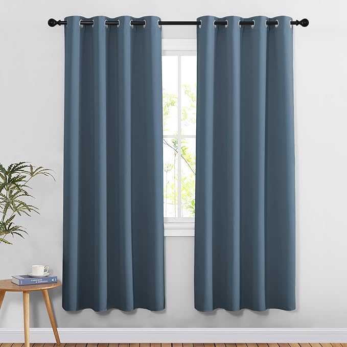NICETOWN Smoky Blue Doorway Curtains 78 inches Long, Grommet Privacy Door Curtains Room Darkening Thermal Window Treatments for Bedroom/Living Room, 2 Panels, W52 x L78