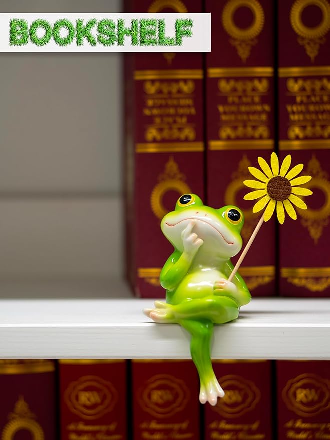 Frog Figurine, Funny Frog Statue with Removable Flower, DIY Customizable Office Home Decor for Living Room Shelf Desk Accessories, Outdoor Yard Garden Decorations, Birthday Gifts for Women