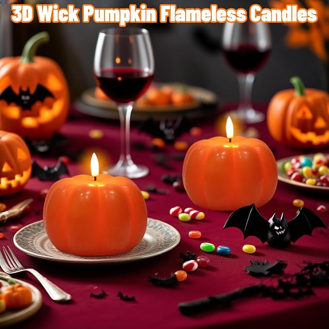 Wondise Fall Decorations Flameless Wax Pumpkin Candles with 6H Timer, Orange Battery Operated LED Candles Fall Decor for Thanksgiving Gifts, Autumn Farmhouse Harvest Decor for Home Decoration