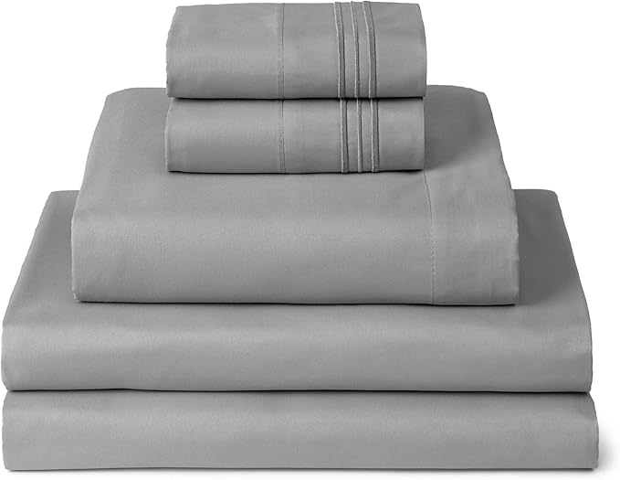 Mellanni Split King Sheets Set - 5 PC Iconic Collection Bedding - Hotel Luxury, Extra Soft, Cooling Bed Sheets - Wrinkle, Fade, Stain Resistant (Split King, Light Gray)