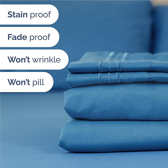 Full Size 4 Piece Sheet Set - Comfy Breathable & Cooling Bed Sheets Set - Hotel Luxury Bedding for Women, Men, Kids, Teens, Boys & Girls - Deep Pockets, Soft and Wrinkle Free - Oeko-Tex - Denim Blue