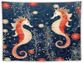 MaSiledy Seahorse Christmas Kiss Beach Tapestry As Wall Art Coastal Nautical Vintage Aesthetic Tapestry Wall Hanging Landscape Tapestry Wall Decor for Bedroom Living Room Dorm 60"x80"