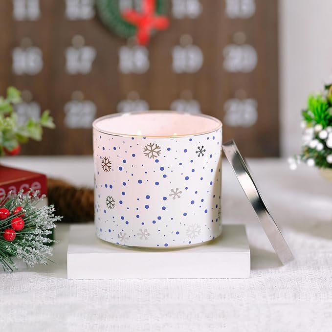 Christmas Candles, Winter Snowflakes Candle, Winter Pine Scented Candle, Large 3 Wicks, 14 oz Christmas Scented Candles