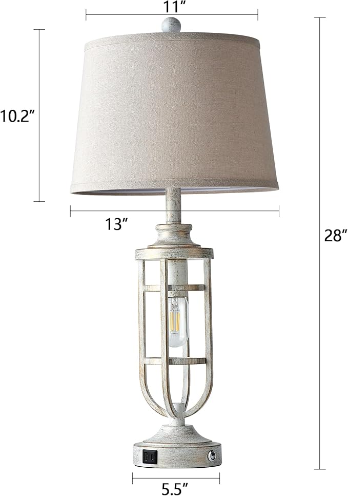 28" Table Lamps for Living Room Set of 2, Farmhouse Touch Lamps for Nightstand with USB A+C, Vintage Bedside Lamps for Bedroom End Tables, Bulbs Included