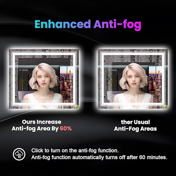 LED Mirror for Bathroom, 60"X30" with 8 RGB Backlit +3 Front Lit (Adjustable Individually), Anti-Fog, Large Lighted Bathroom Vanity Mirror for Wall,Shatterproof,Memory Function,Tempered Glass