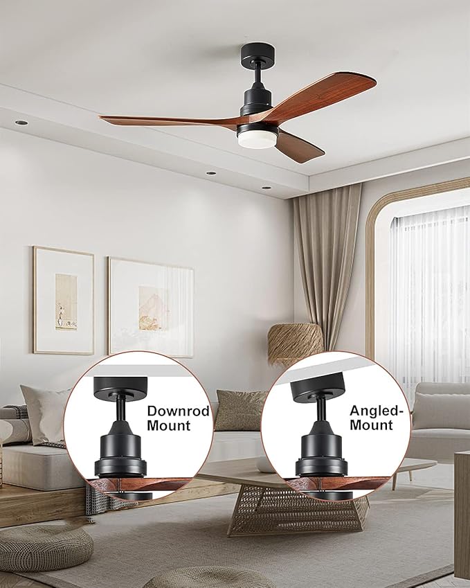 Ceiling Fans with Lights, 60" Wood Ceiling Fan with Remote Control, 3 Walnut Fan Blades Reversible Quiet DC Motor 6 Speeds Timing Farmhouse Ceiling Fan for Bedroom/Living Room/Study/Porch