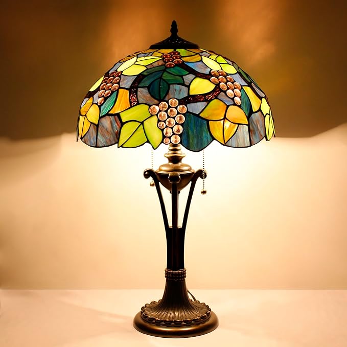 Tiffany Table Lamp Purple Stained Glass Desk Lamp 16X16X24Inches Grape Style Reading Light