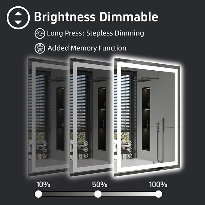 20"x 28" LED Bathroom Mirror with Front and Backlight, Stepless Dimmable Bathroom Mirrors with Anti-Fog, Lighted Bathroom Vanity Mirror for Wall, Shatter-Proof Led Mirror for Bathroom